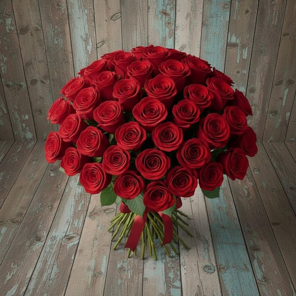 Букет 55 Красных роз Фридом в Баракаевской