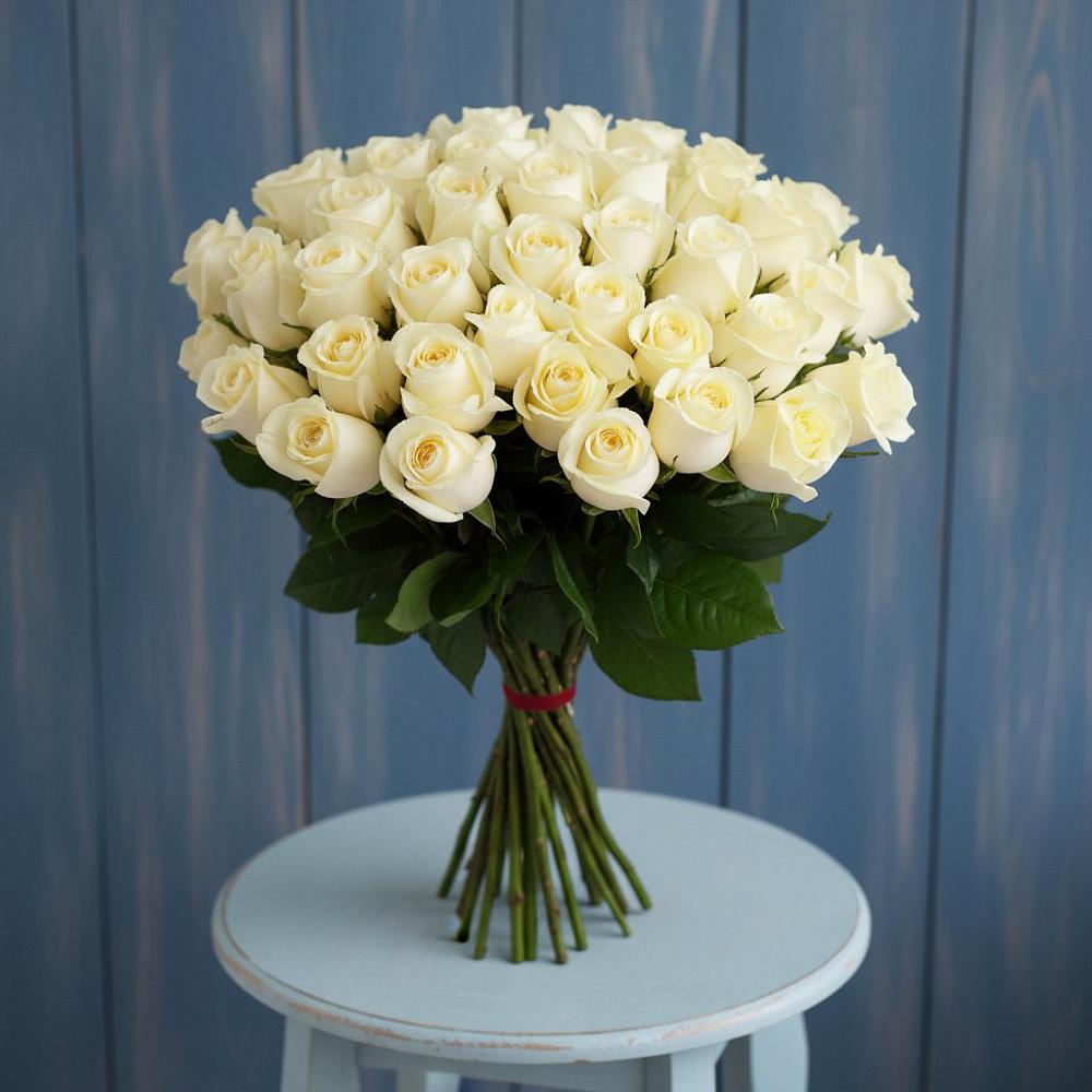 Букет 51 Белая роза Эдлесс Лав в Баракаевской