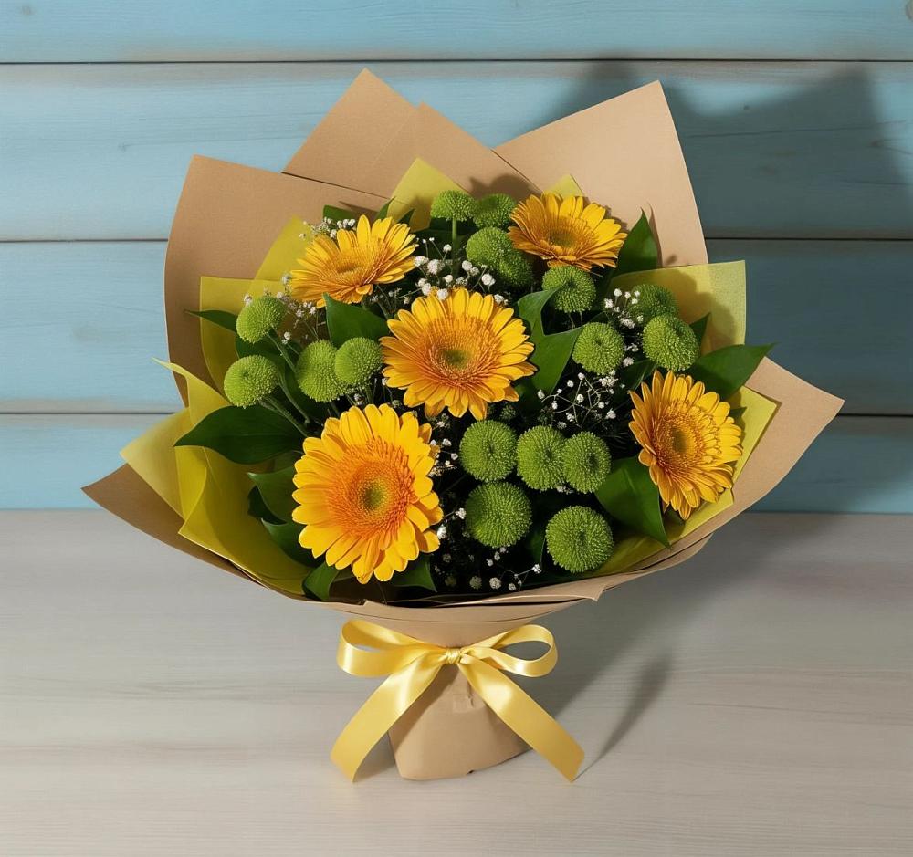 Букет цветов из: Герберы и Хризантемы в Баракаевской