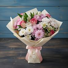 Букет цветов из:  Хризантемы, Альстромерии и Розы в Баракаевской