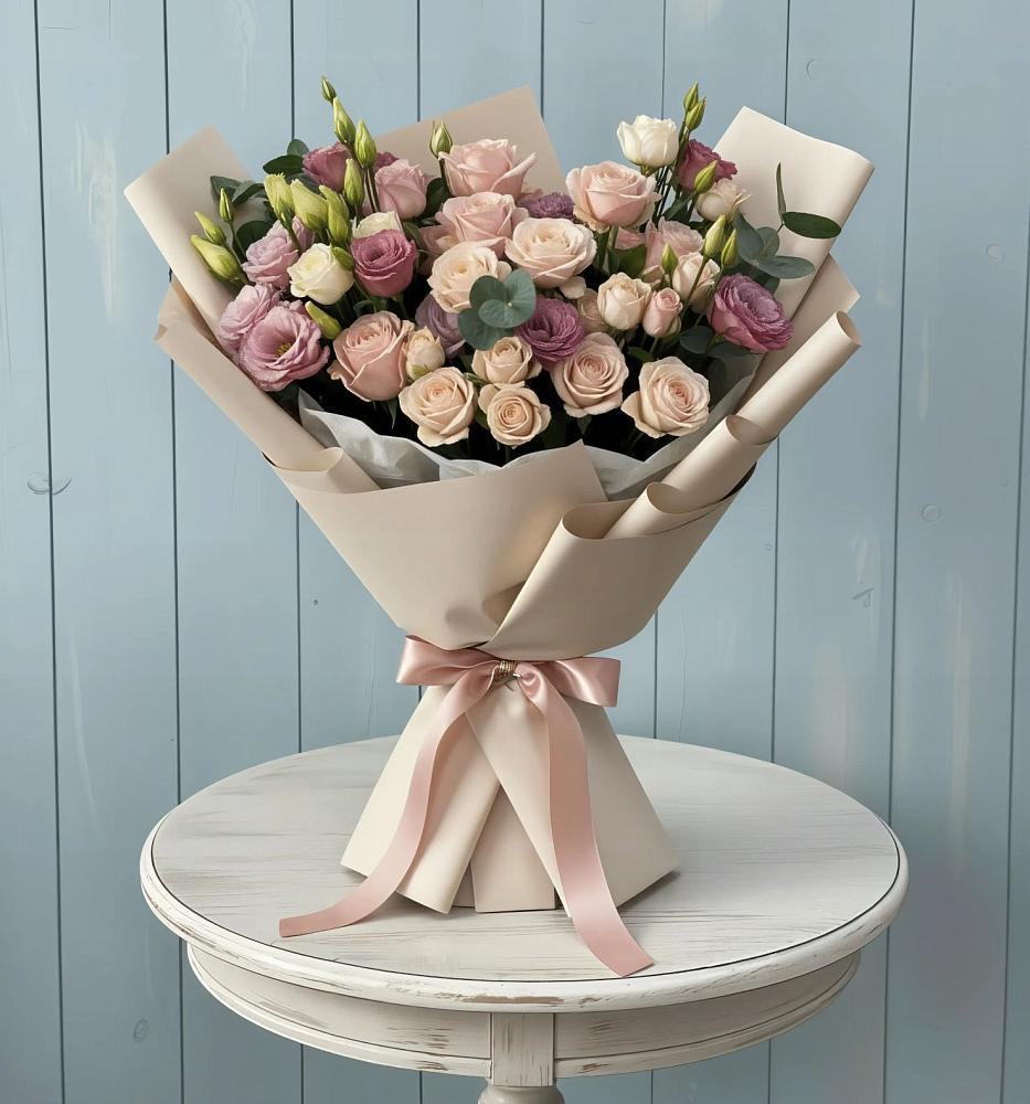 Букет цветов из: Розы и Лизиантусы в Баракаевской