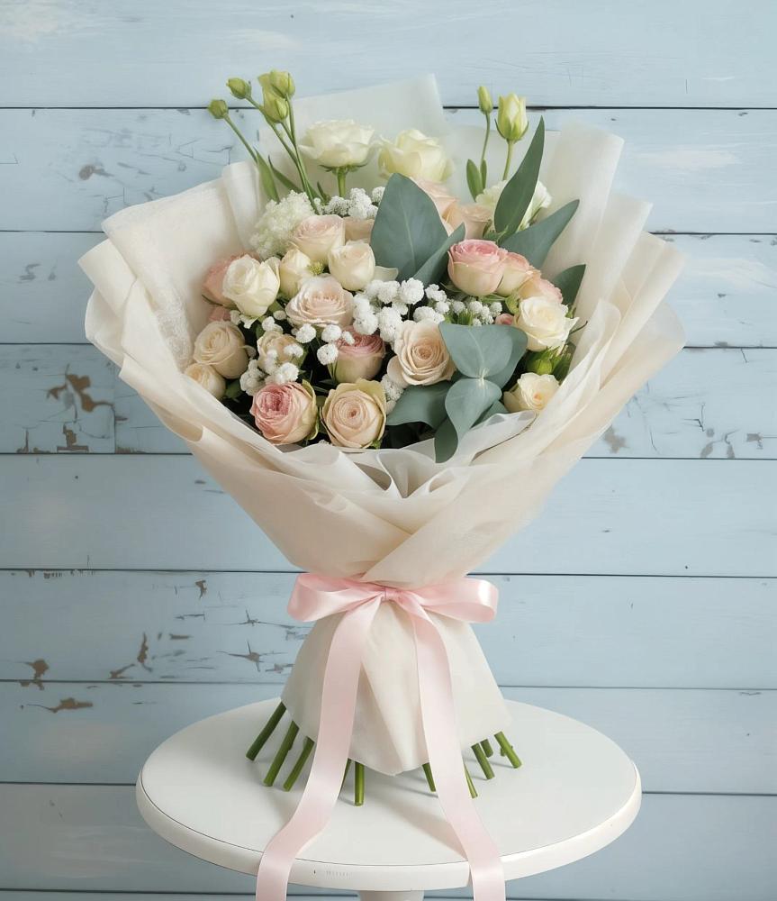 Букет цветов из: Розы и Лизиантусы в Баракаевской