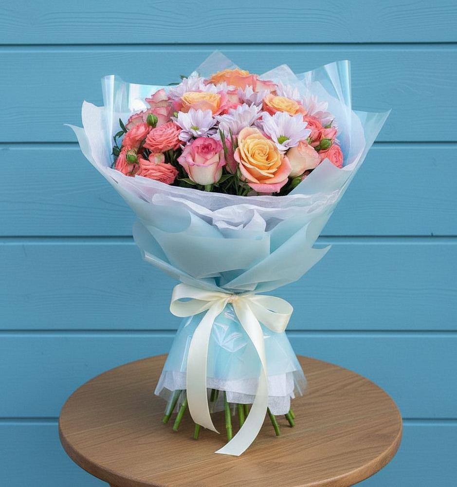 Букет цветов из: Хризантемы и Розы в Баракаевской