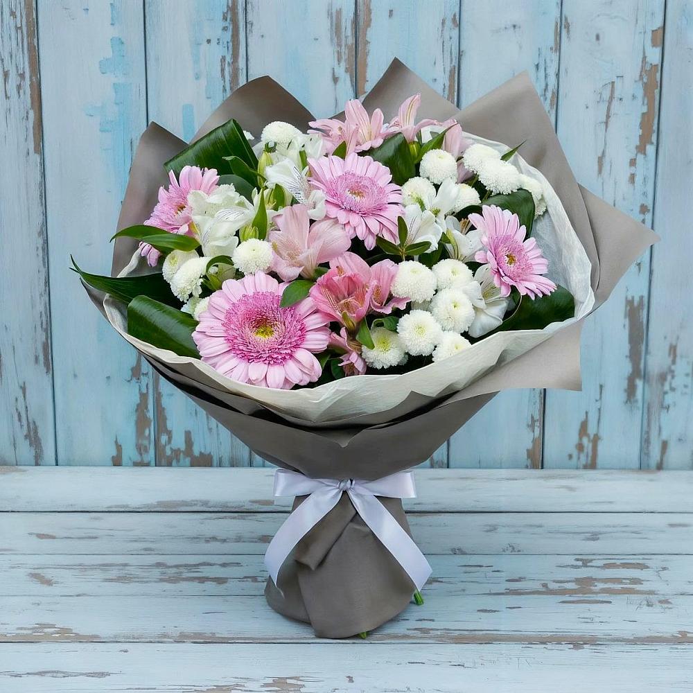 Букет цветов из: Герберы, Альстромерии и Хризантемы в Баракаевской